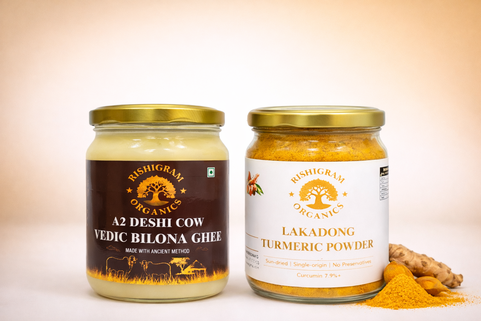 500g A2 Deshi Cow Vedic Bilona Ghee + 500g Lakadong Turmeric