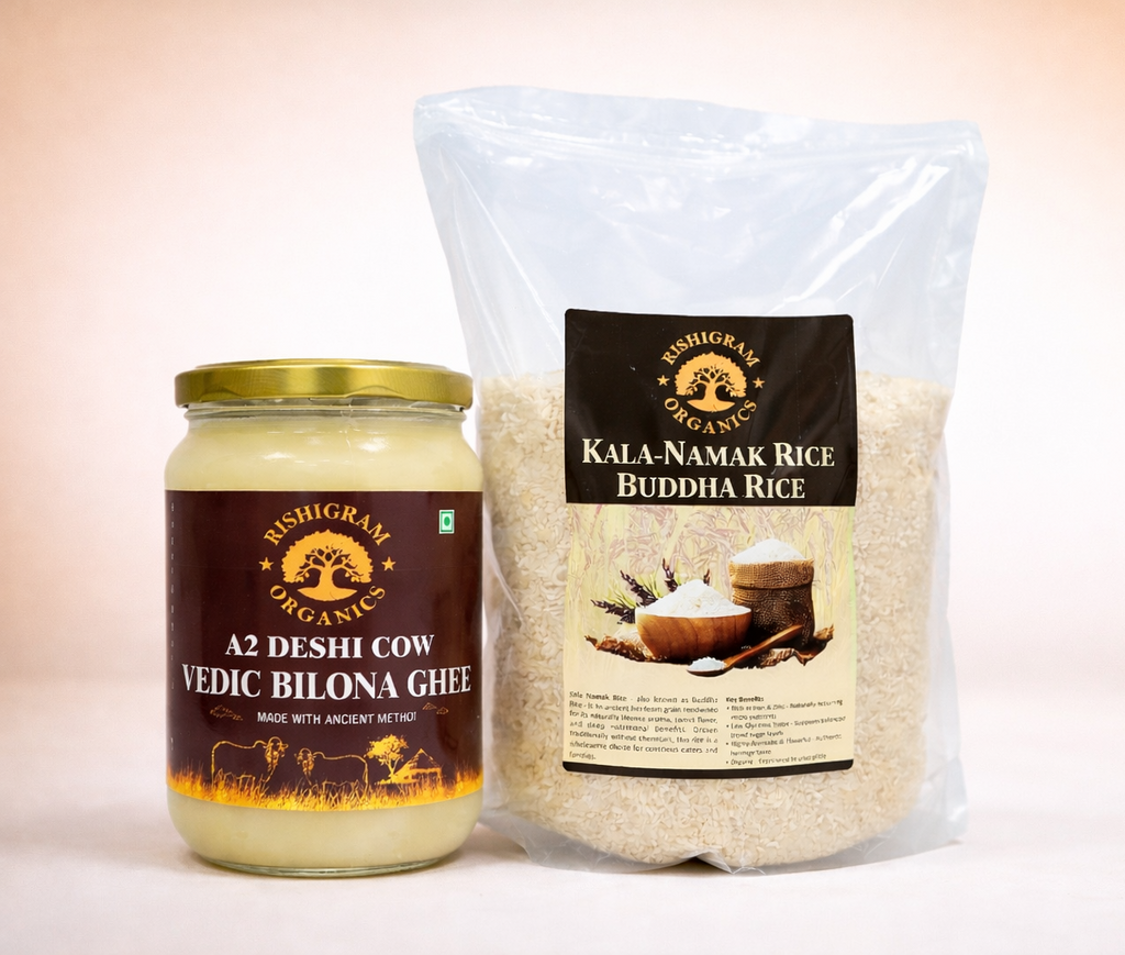 500g A2 Deshi Cow Vedic Bilona Ghee + 1Kg Kalanamak Rice
